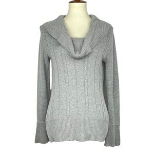 Chico’s Grey Cable Knit Cowl Neck Sweater Wool Cashmere Blend Size 0 Womens 4